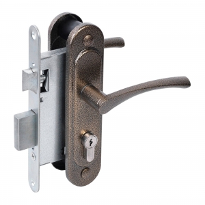 Замок врезной цилиндровый с защёлкой в комплекте с ручкой ЗВ4-3/07 (бронза антик), 4 кл.