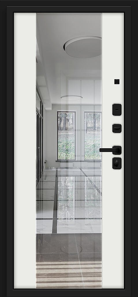 Входная дверь Optim Z-2 Нео Зеркало Муар черный/Белый BR6180 внутренняя сторона